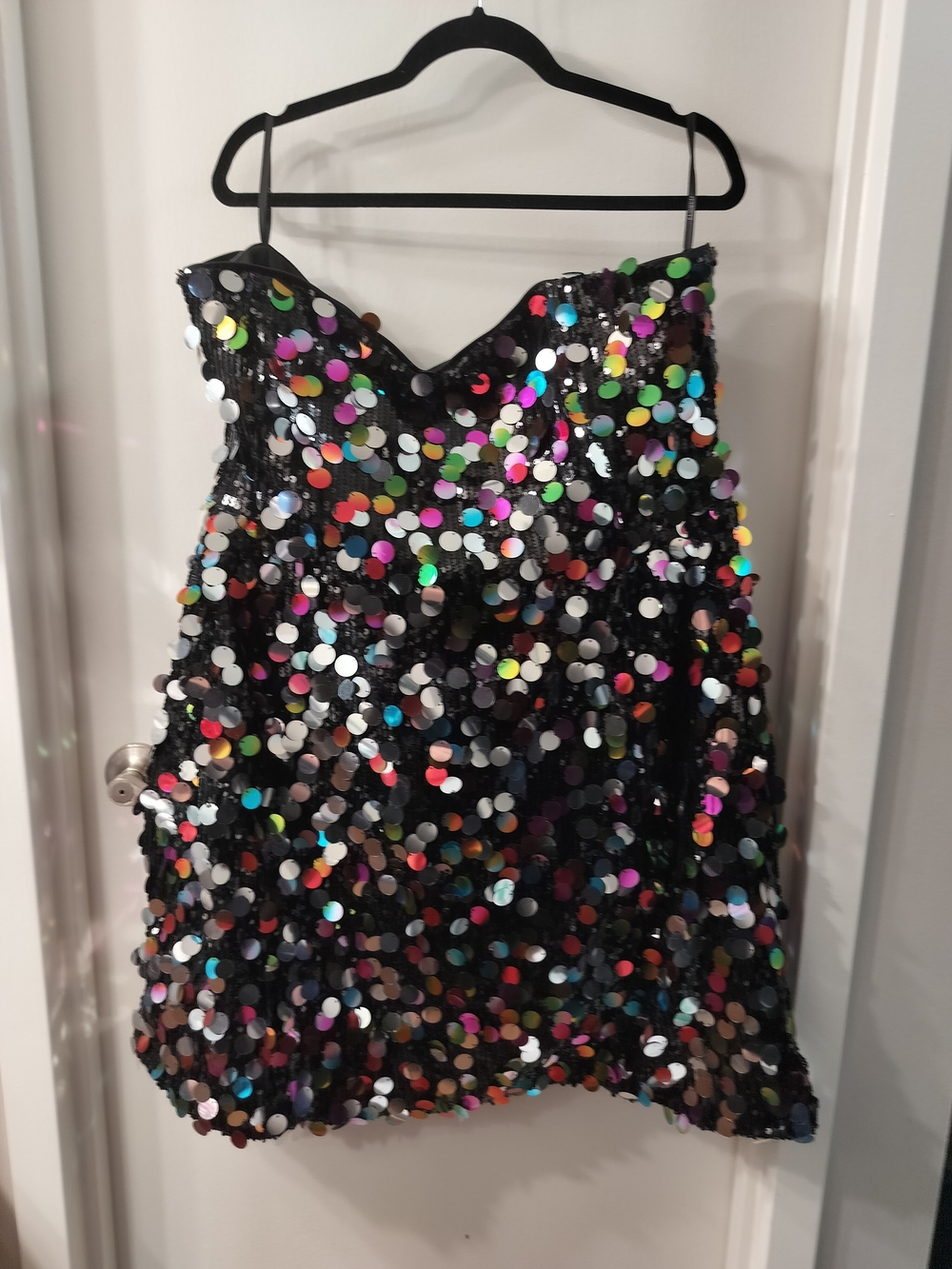Eloquii Black Strapless Sequin Party Dress with Multicolor Discs